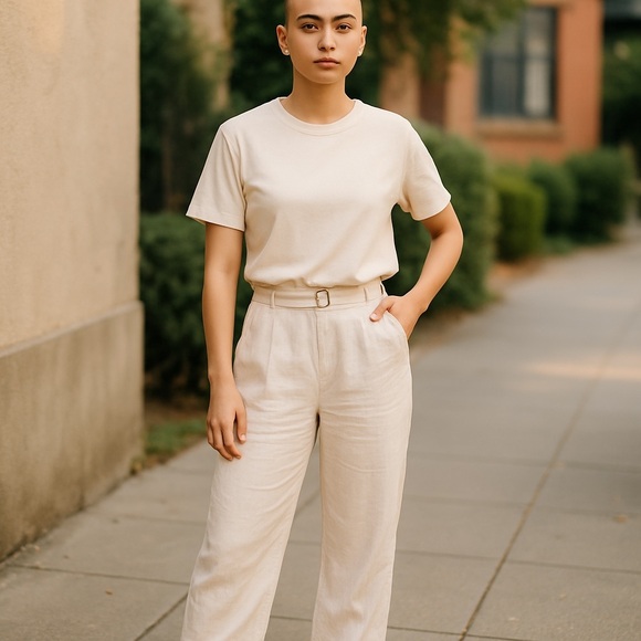 BCX Tan Wide Leg Pants with Accent Belt and Pullon Waist, Size Small​ - Picture 1 of 9